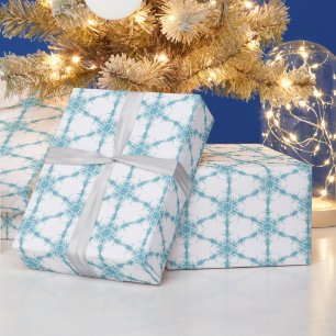 Turquoise Snowflakes On White Wrapping Paper