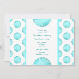 turquoise soccer balls pattern girly birthday invitation