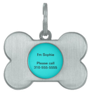 Turquoise Solid Colour Pet Name Tag