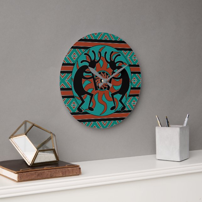 Turquoise Southwest Design Kokopelli Large Clock (Office)
