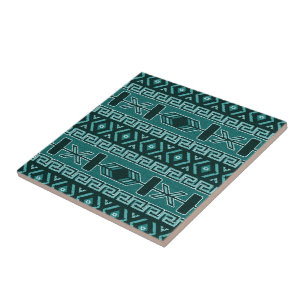 Turquoise  Southwest Tribal Aztec Pattern Ceramic Tile