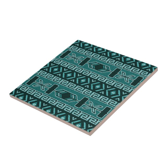 Turquoise  Southwest Tribal Aztec Pattern Ceramic Tile (Side)