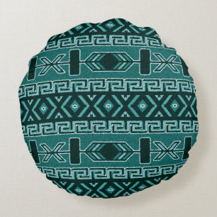 Turquoise Southwest Tribal Aztec Pattern Round Cushion