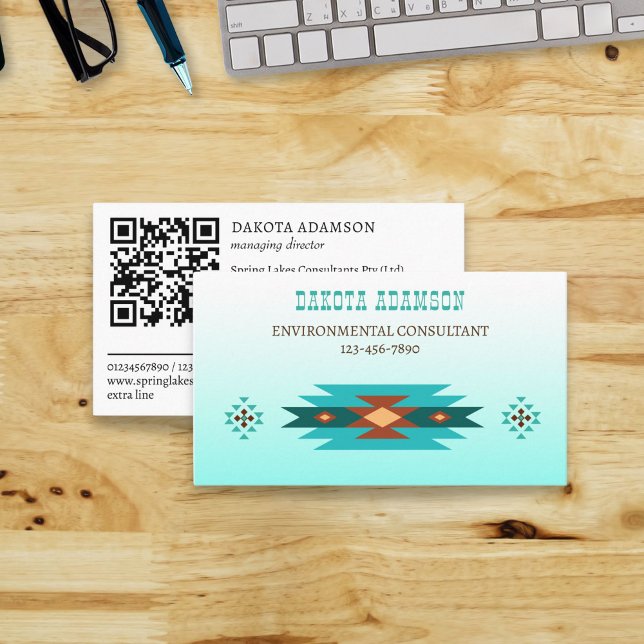 Turquoise Southwestern boho tribal patterns QR Business Card (Creator Uploaded)