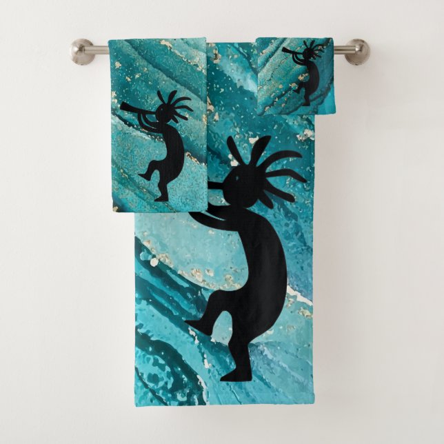 Turquoise Southwestern Kokopelli Bath Towel Set (Insitu)