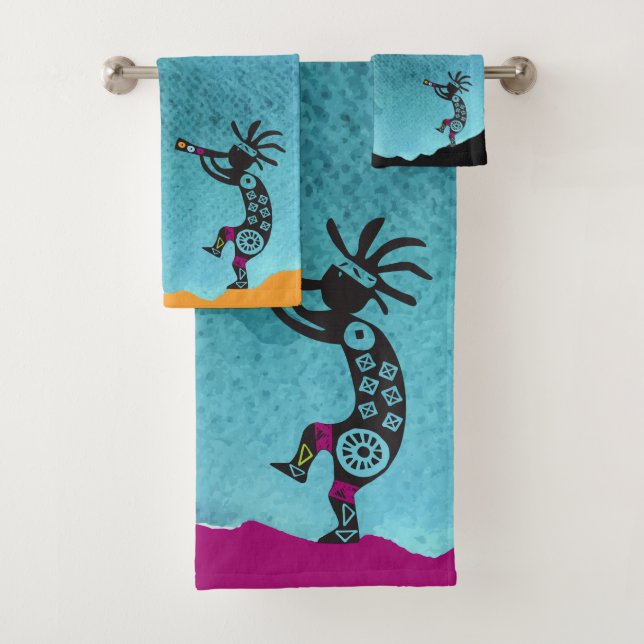 Turquoise Southwestern Kokopelli Bath Towel Set (Insitu)