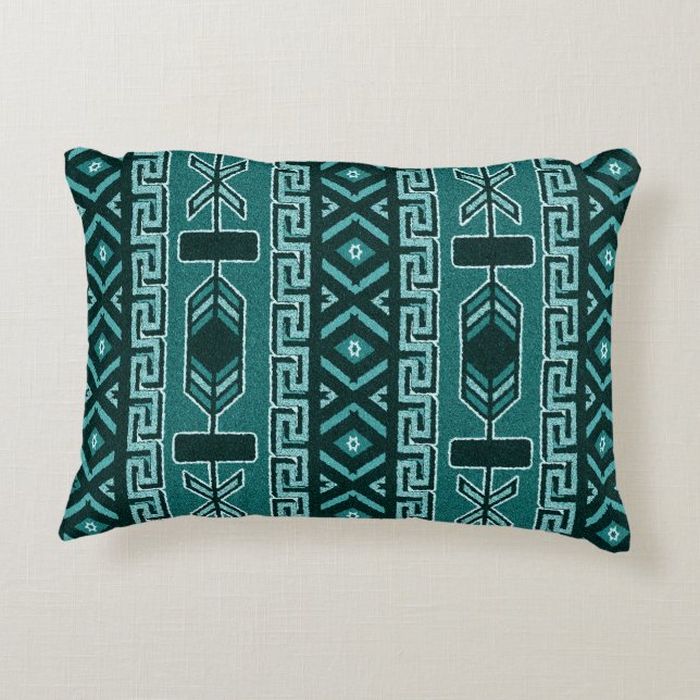 Turquoise Southwestern Tribal Aztec Pattern Decorative Cushion (Back)