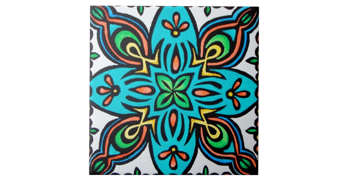 Turquoise Spanish Design Ceramic Photo Tile Zazzle