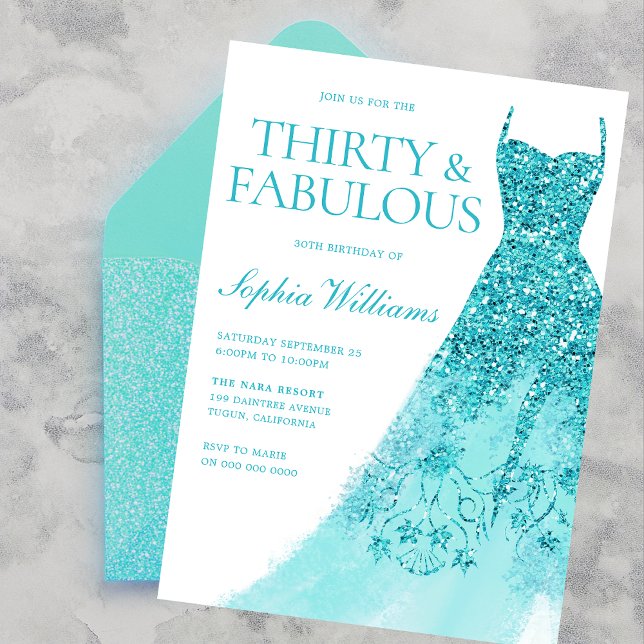 Turquoise Sparkle Dress 30th Birthday Party  Invitation (Creator Uploaded)