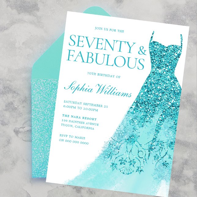 Turquoise Sparkle Dress 70th Birthday Party  Invitation (Creator Uploaded)