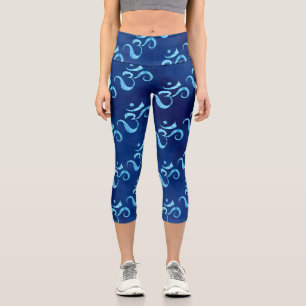 Turquoise Sparkle Om Scattered Blue Tie dye Capri Leggings