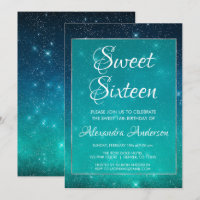 Turquoise Sparkle Sky Sweet 16 Birthday Invitation