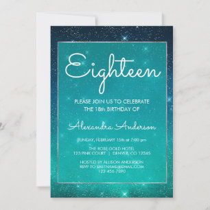 Turquoise Sparkle Under the Stars 18th Birthday Invitation