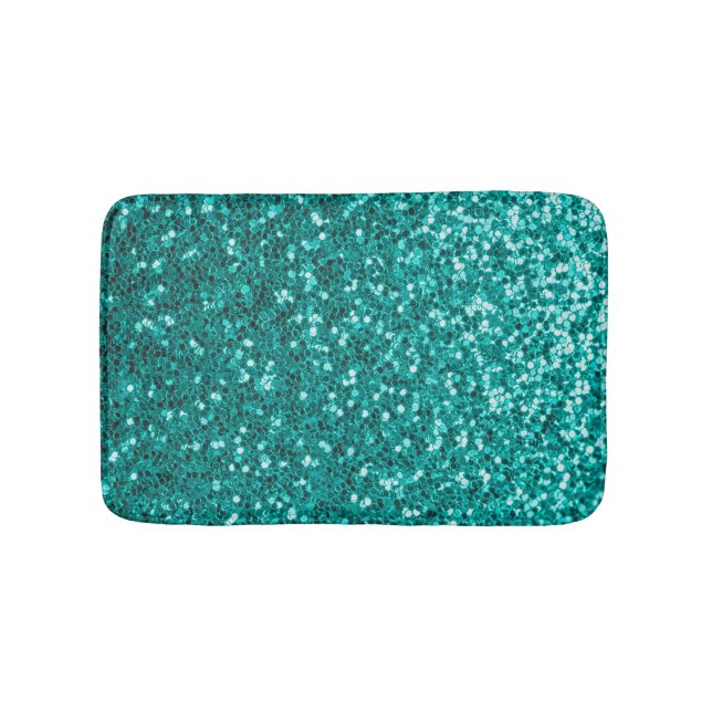Turquoise Sparkles: Bright Close-Up Foundation Bath Mat (Front)