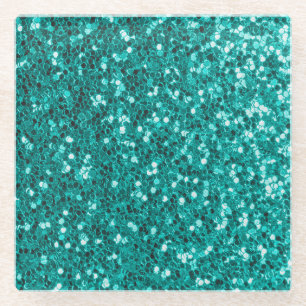 Turquoise Sparkles: Bright Close-Up Foundation Glass Coaster
