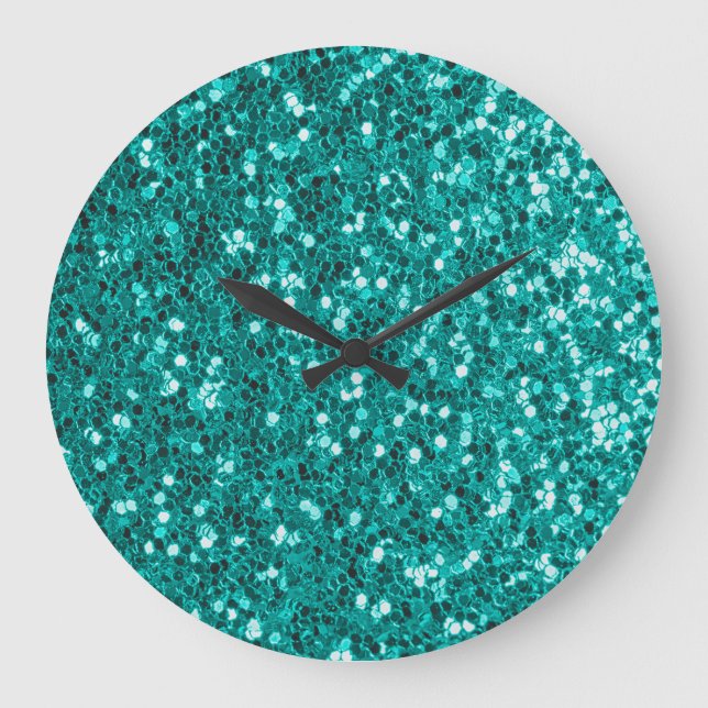Turquoise Sparkles: Bright Close-Up Foundation Large Clock (Front)
