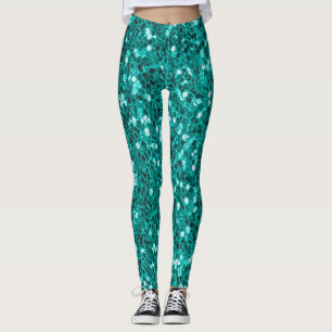 Turquoise Sparkles: Bright Close-Up Foundation Leggings