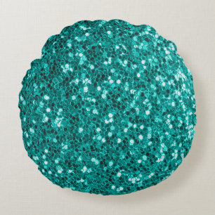 Turquoise Sparkles: Bright Close-Up Foundation Round Cushion