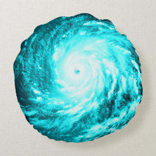 Turquoise Spiral Pinwheel Round Pillow