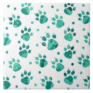 Turquoise Spotted Paws Ceramic Tile