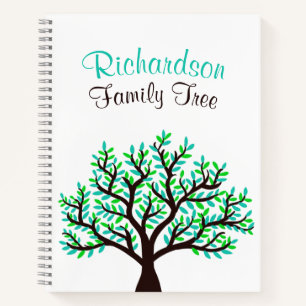 Turquoise Spring Green Leaf Genealogy Family Tree Notebook