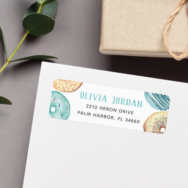 Turquoise Sprinkle Doughnut Return Return Address Label (Creator Uploaded)