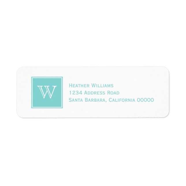 Turquoise Square Monogram Address Labels (Front)