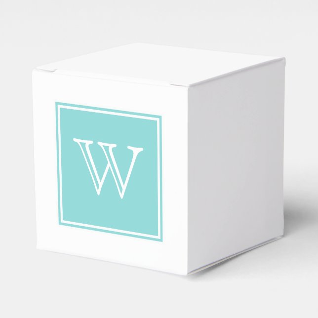 Turquoise Square Monogram Favour Boxes (Front Side)