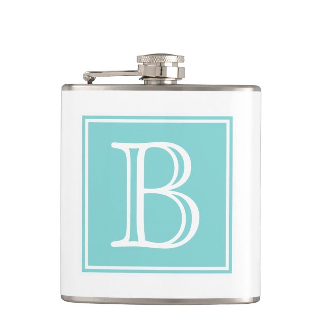 Turquoise Square Monogram Flask (Front)