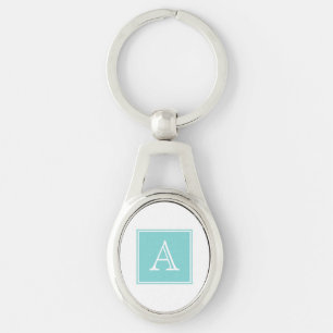 Turquoise Square Monogram Metal Keychain