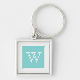 Turquoise Square Monogram Premium Keychain