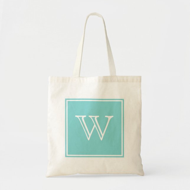 Turquoise Square Monogram Tote Bag (Front)