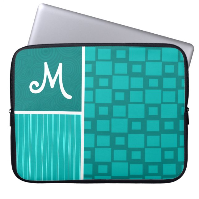 Turquoise Squares; Retro Square Laptop Sleeve (Front)
