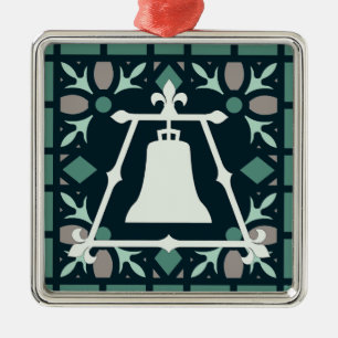 Turquoise Stained Glass Fleur Raincross Design Metal Ornament