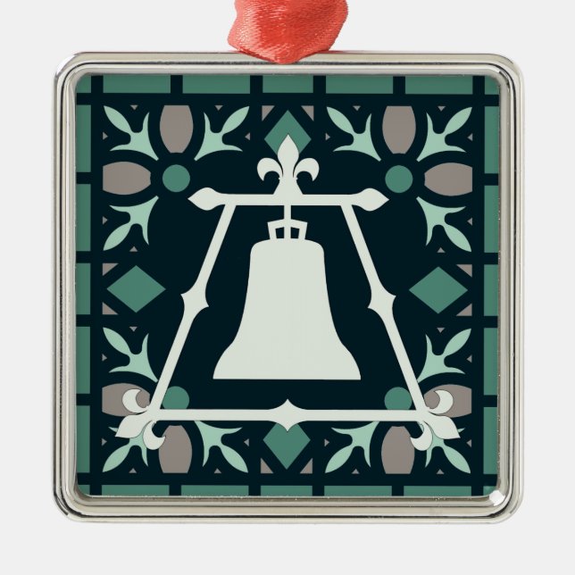 Turquoise Stained Glass Fleur Raincross Design Metal Ornament (Front)