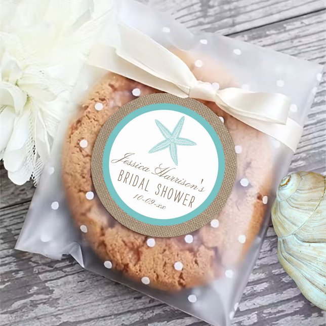 Turquoise Starfish Beach Bridal Shower Stickers (Creator Uploaded)