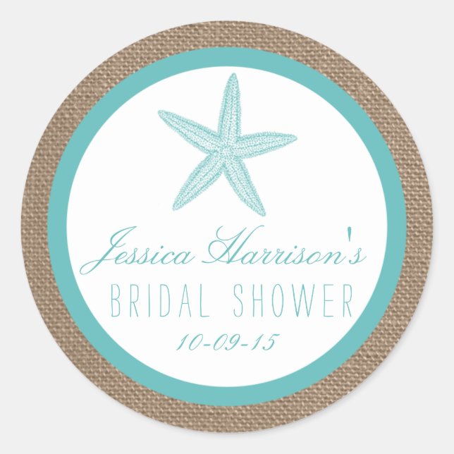 Turquoise Starfish Beach Bridal Shower Stickers (Front)