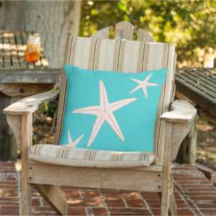 Turquoise Starfish Beach House Decorative Cushion