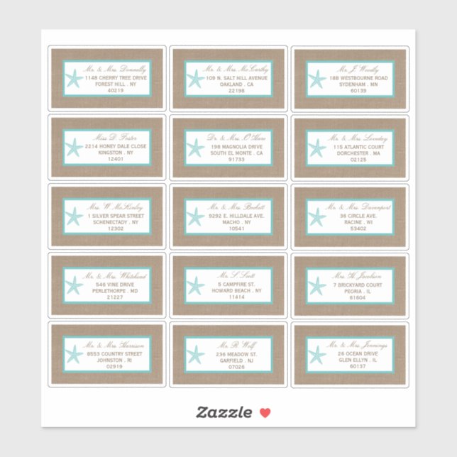 Turquoise Starfish Burlap Beach Wedding Collection (Sheet)