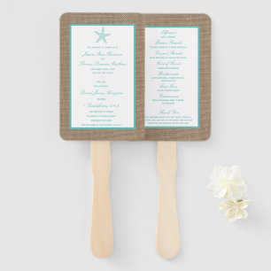 Turquoise Starfish Burlap Beach Wedding Collection Hand Fan