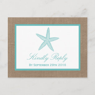 Turquoise Starfish Burlap Beach Wedding Collection Invitation Postcard