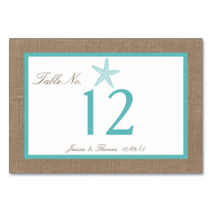Turquoise Starfish Burlap Beach Wedding Collection Table Number