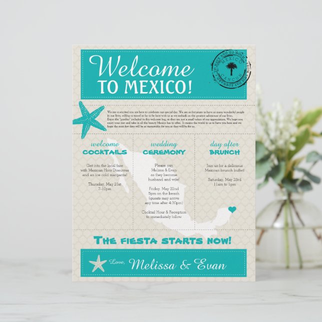 Turquoise Starfish Cancun Mexico Welcome Letter (Standing Front)