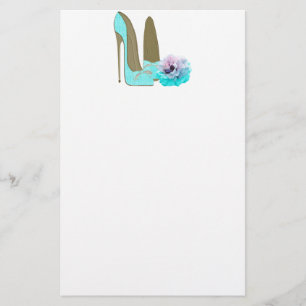 Turquoise Stiletto and Rose Art Stationery