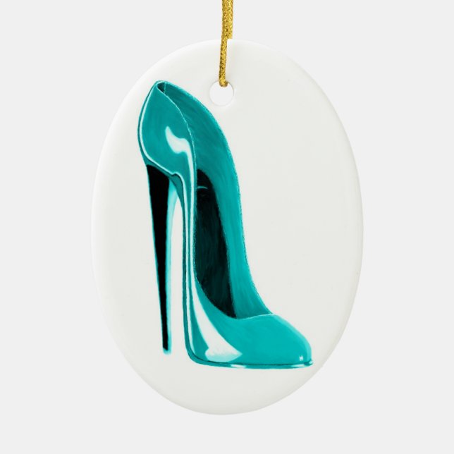 Turquoise Stiletto Shoe Oval Ornament (Front)