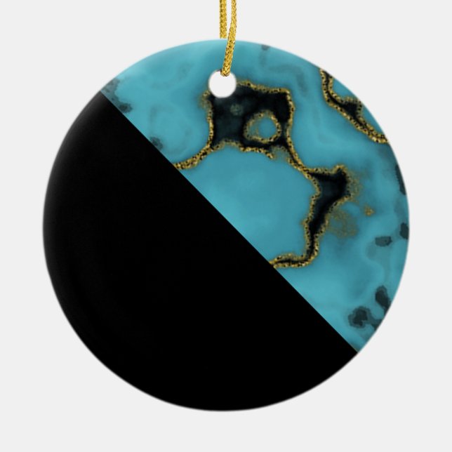 Turquoise Stone Gold and Black Ceramic Ornament (Front)