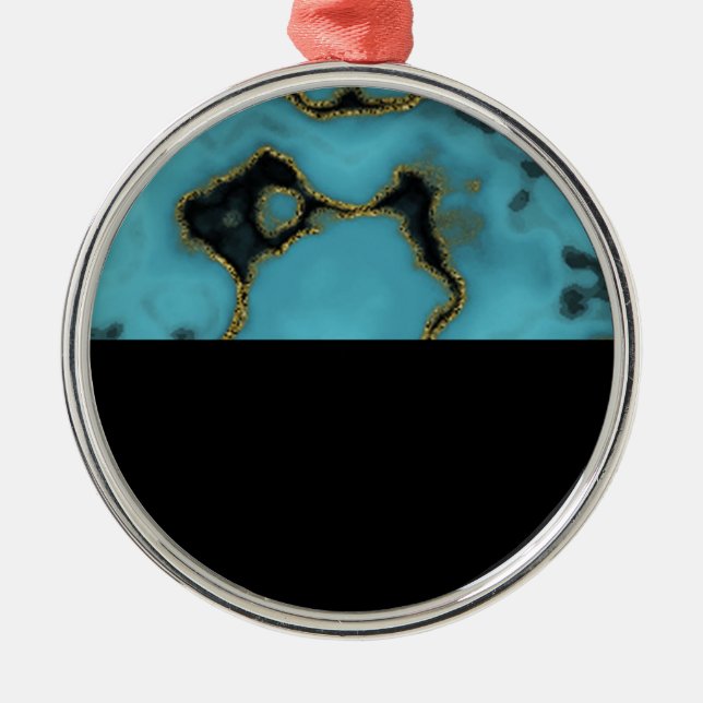 Turquoise Stone Gold and Black Metal Ornament (Front)
