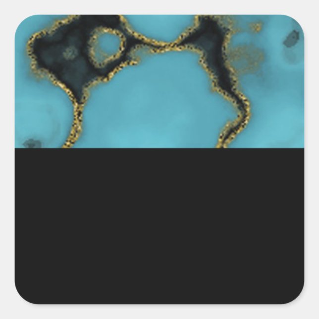 Turquoise Stone Gold and Black Square Sticker (Front)