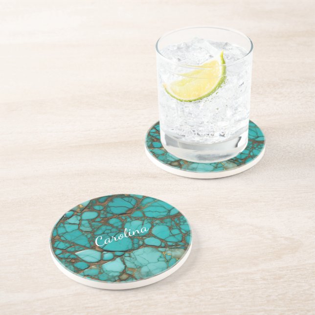 Turquoise Stones Bridal Shower Coaster (Side)