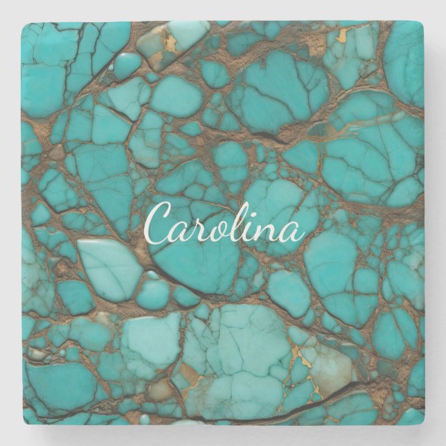 Turquoise Stones Bridal Shower Stone Coaster (Front)
